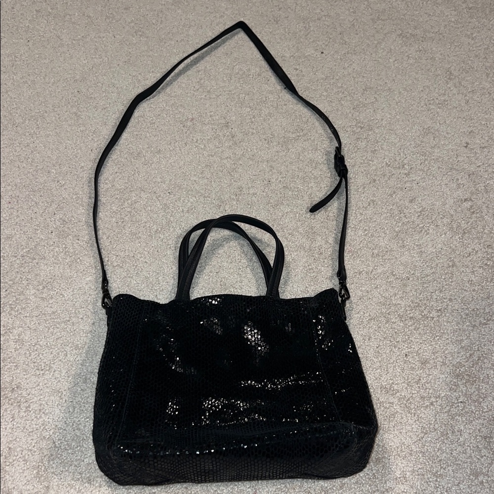 Sorial Black leather Tote Bag with Removable Shoulder Strap